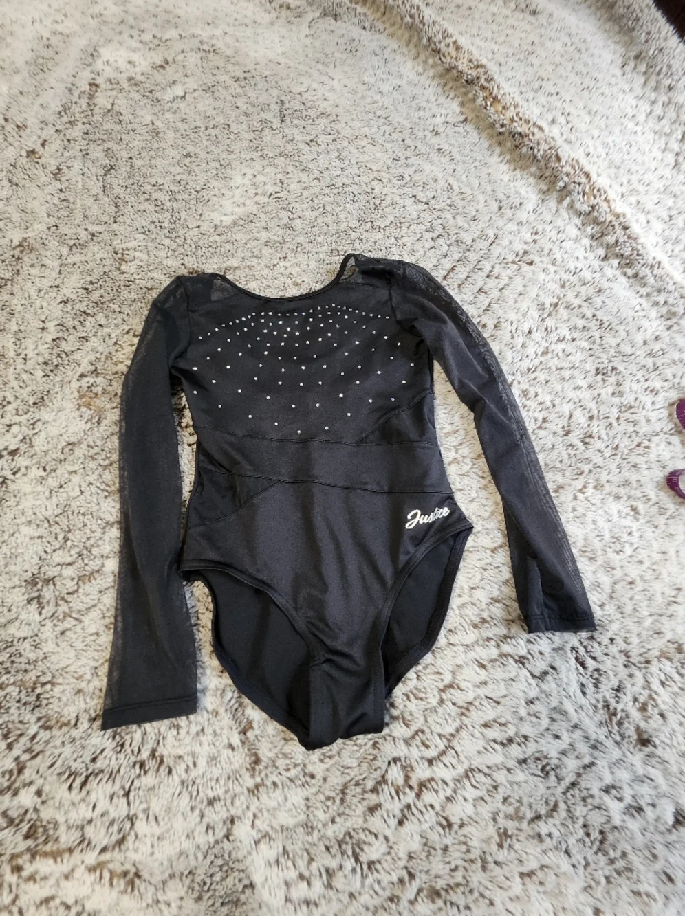 Justice Black Mesh LS Leotard + Scrunchie Girls S 7-8 Dance Gymnastics